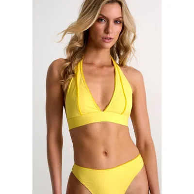 Shan Halter Triangle Bikini Top With Frayed Details In Yellow