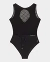 Shan Mesh Belted One-piece Swimsuit In Black