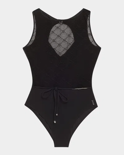 Shan Mesh Belted One-piece Swimsuit In Black