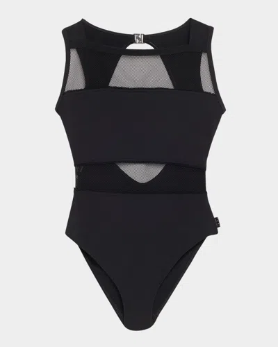 Shan Mesh Cutout One-piece Swimsuit In Black