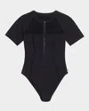 Shan Mesh Zip-up One-piece Swimsuit In Black