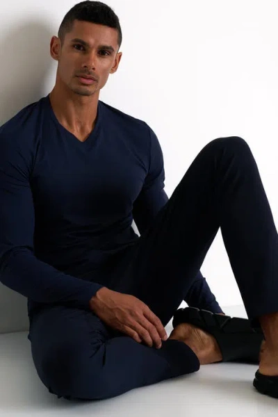 Shan Microfiber Long-sleeve V-neck In Navy