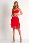 Shan Ruffle Mesh Wrap Pareo Skirt In Red