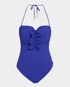Shan Ruffled Bandeau One-piece Swimsuit In Blue Majorelle