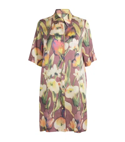 Shan Silk Floral Shirt Dress In Multi
