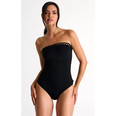 Shan Strapless One-piece Swimsuit With Mosaic Cutouts In Black