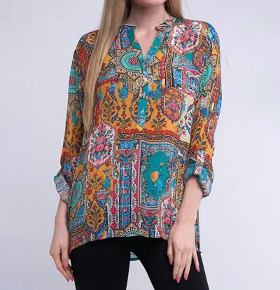 Shana Apparel Button Tunic Top In Mustard