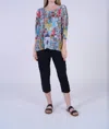 Shana Apparel Crinkle Button Back Tunic Top In Multi In White