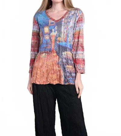 Shana Apparel Crinkle Mixed Sleeves Blouse In Rust In Multi