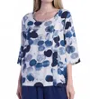 Shana Apparel Dot Button Crew Neck Blouse In Blue In Blue