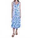 Shana Apparel Floral Print Long Crinkle Tank Dress With Ties In Blue In Blue
