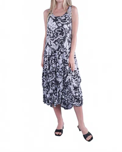 Shana Apparel Floral Print Long Crinkle Tank Midi Dress With Ties In Multi