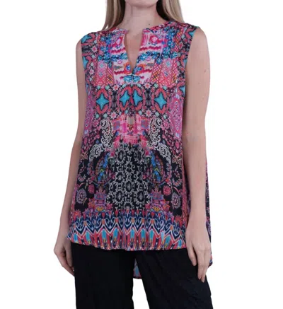 Shana Apparel Floral Split Neck Tank Blouse In Dalia In Multi