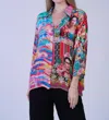 Shana Apparel Frida Mix Media Button Down Classic Blouse - Plus In Multi In Multi