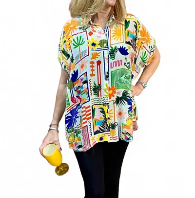Shana Apparel Fruits Short Sleeve Camp Shirt In Multi