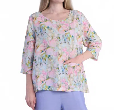 Shana Apparel One Pocket Crew Neck Blouse In Rose In Multi