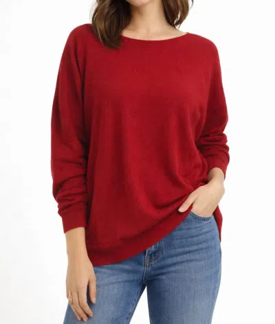 Shana Apparel Relaxed Boat Neckline Sweater In Ruby In Red