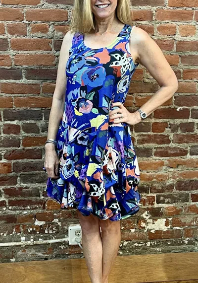 Shana Apparel Sleeveless Tulip Cotton Mini Dress In Blue Floral In Multi