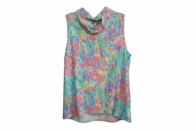 Shana Apparel Women's Cowl Neck Tank Top In Pastel Floral In Multi