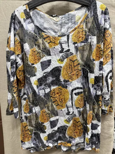 Shana Apparel Women's Crinkle Top In Gray/mustard In Multi