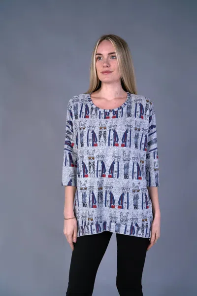 Shana Apparel Women's Fleece Dolman Sleeve Tee In Multi On Light Grey In Blue