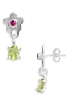 Shana Cave Flower Drop Earrings In Peridot And Ruby