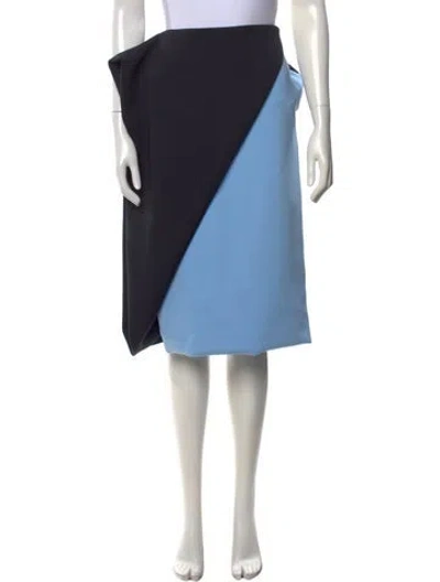 Pre-owned Shang Xia Colorblock Pattern Midi Length Skirt In Blue