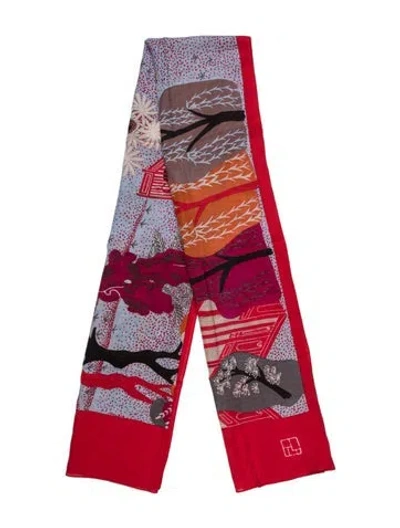 Pre-owned Shang Xia Graphic Print Scarf In Red