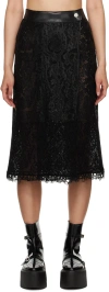 Shang Xia Womens Black Lace-embroidered Raw-hem Wool-blend Midi Skirt In Black