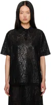 Shang Xia Womens Black Lace-embroidered Scalloped-hem Wool-blend Shirt In Black