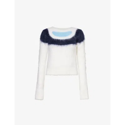 Shang Xia Womens Ice Blue Abstract-intarsia Brushed-texture Wool And Cashmere-blend Jumper