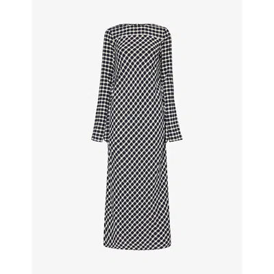 Shang Xia Checked Front-panel Wool-blend Midi Dress In Optic White + Black