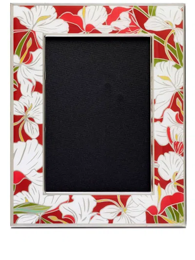 Shanghai Tang 4r Ginger Flower Enamel Photo Frame In Red