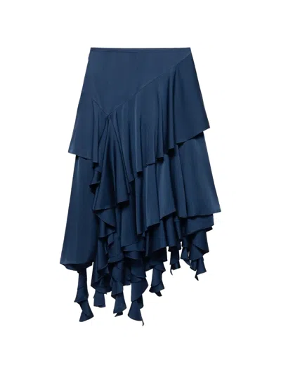 Shanghai Tang Asymmetric Tiered Skirt In Blue