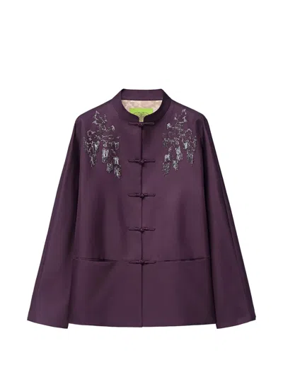 Shanghai Tang Beaded Twill Embellished Frog-fastening Jacket In Purple