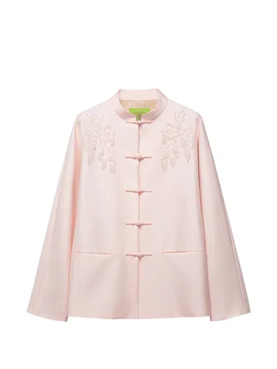 Shanghai Tang Beaded Twwill Frog-fastening Jacket In Pink