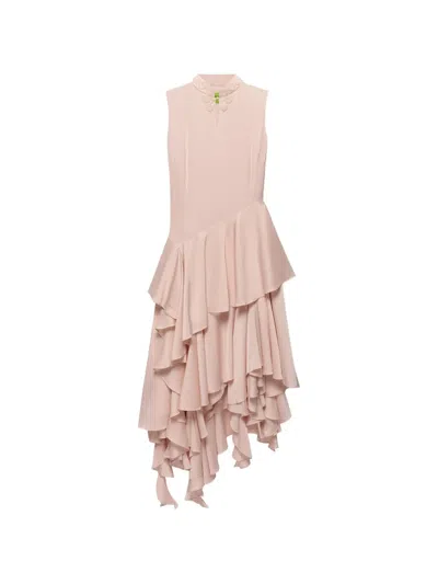 Shanghai Tang Bead-embellished Asymmetric Qipao Dress In Pink