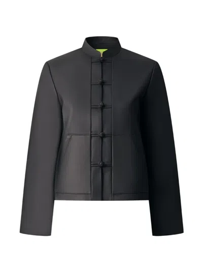 Shanghai Tang Buttoned Leather Jacket In Black