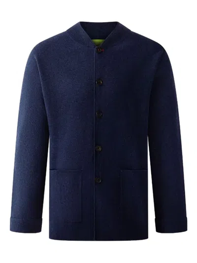 Shanghai Tang Buttoned Wool-cashmere Blend Cardigan In Blue