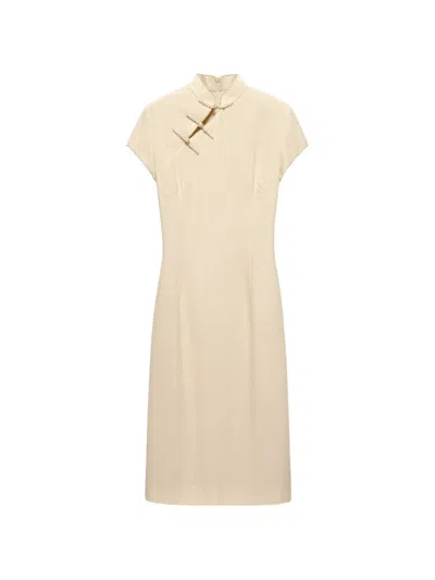Shanghai Tang Chiffon Qipao Sequin-embellished Midi Dress In Neutrals