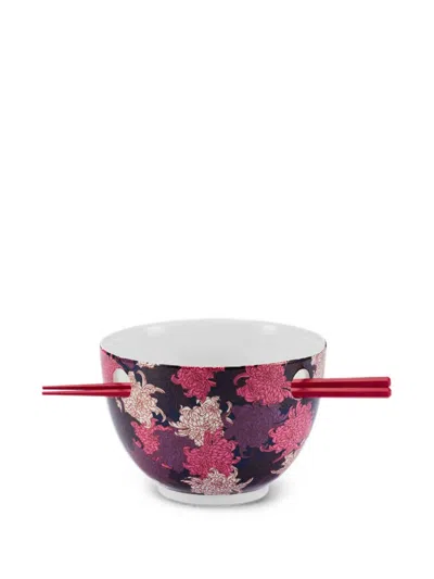 Shanghai Tang Chrysanthemum Porcelain Bowl And Chopsticks Set In Pink