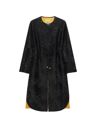 Shanghai Tang Chubby Floral-jacquard Drawstring Coat In Black