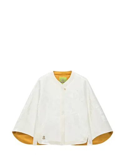 Shanghai Tang Chubby Flower Floral-jacquard Flared-sleeve Jacket In White