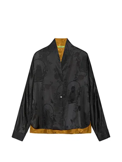 Shanghai Tang Chubby Flower Jacquard-woven Blouse In Black