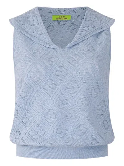 Shanghai Tang Collared Sleeveless Top In Blue