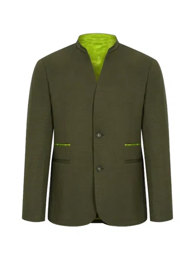 Shanghai Tang Contrast-binding Wool Blazer In Green