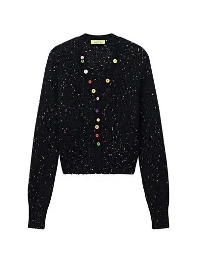 Shanghai Tang Daily Blessing Speckled Knit V-neck Cardigan In Black