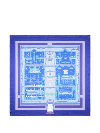 Shanghai Tang Double Happiness Print Silk Foulard In Blue