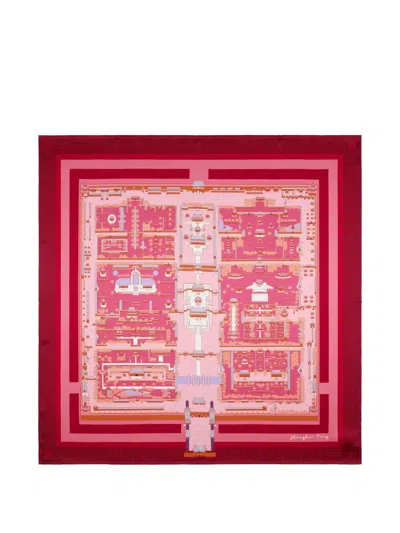 Shanghai Tang Double Happiness Print Silk Scarf In Red