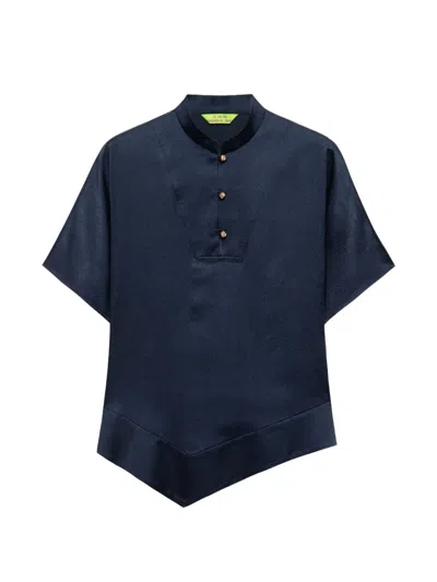Shanghai Tang Drape Asymmetric-hem Silk Top In Blue